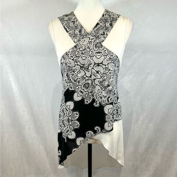 BCBGMaxazria black and white color block Veronika print tunic blouse top size XS - Picture 2 of 6